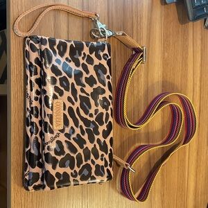 Consuela Leopard Print Crossbody Bag with Multicolor Strap